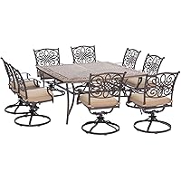 Traditions 9-Piece Patio Dining Set with Swivel Rocker Chairs with Natural Oat Cushions and Large 60