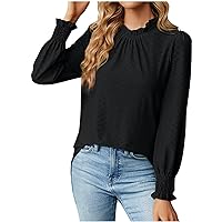 YZHM Dressy Tops for Women Long Sleeve Blouses Dressy Casual Shirts Mock Neck Tshirts Solid Spring Fall Tunic Tops Comfy Tees
