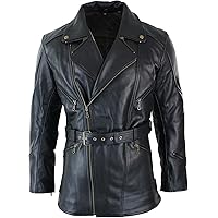 Mens Leather 3/4 Coat - Motorcycle Leather Long Winter Biker 3/4 length Jacket