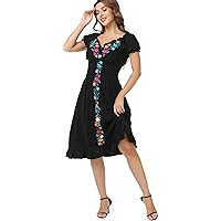 2024 Women's Embroidered Dress Casual Bohemian V-Neck Dress Short Sleeve Floral Wedding Party Dress