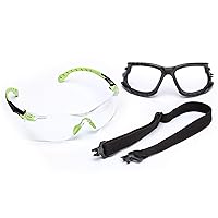 3M Safety Glasses, Solus 1000 Series, ANSI Z87, Scotchgard Anti-Fog, Clear Lens, Green/Black Frame, Removable Foam Gasket and Strap