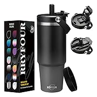 30 oz Insulated Tumbler with Handle and Straw - Keep Cold 36H & Hot 12H, Metal Coffee Tumblers with Lid (Straw & Flip Lid), Travel Coffee Mug Stainless Steel Water Bottle Flask Fit Car Cup Holder