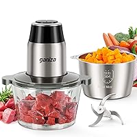 GANIZA Food Processors, Electric Chopper with Meat Grinder & Veggie Chopper - 2 Bowls (8 Cup+8 Cup) with Powerful 450W Copper Motor - Includes 2 Sets of Bi-Level Blades for Baby Food