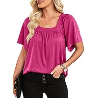 EVALESS Casual Square Neck Summer Tops for Women 2024 Trendy Short Sleeve Tee Shirts Vacation Outfits Loose Fit T Shirts