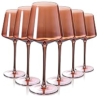 Physkoa Brown/Amber Wine Glasses Set of 6-14oz Colored Wine Glasses with Tall Long Stem&Flat Bottom | Red Wine Glass for Red/White Wine | Hostess Gift | Christmas