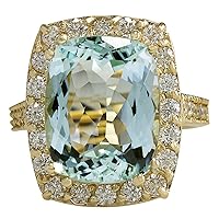 9.5 Carat Natural Blue Aquamarine and Diamond (F-G Color, VS1-VS2 Clarity) 14K Yellow Gold Cocktail Ring for Women Exclusively Handcrafted in USA