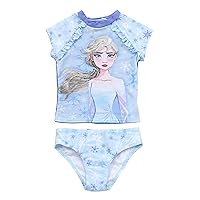 Disney Frozen Elsa and Anna 2 Piece UPF 50+ Rash Guard Top and Swim Bottom Set Swimwear for Girls, Fully Lined, 2T to 6X