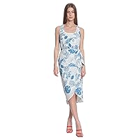 Donna Morgan Women's Scooped Neck Dress with Faux Wrap Side Tie Skirt