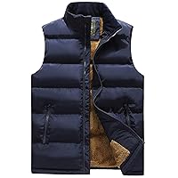 Flygo Men's Winter Warm Outdoor Padded Puffer Vest Thick Fleece Lined Sleeveless Jacket (Style 03 Blue, Medium)