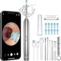 Ear Wax Removal, Ear Wax Removal Tool with 1296P HD Camera and 6 LED Lights, Upgrade Ear Cleaner with 10 Ear Pick, Ear Wax Removal Kit for iOS and Android (Silver)