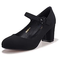 IDIFU Women's Candy Dress Mary Jane Shoes Low Block Heels Closed Round Toe Office Work Church Wedding Pumps