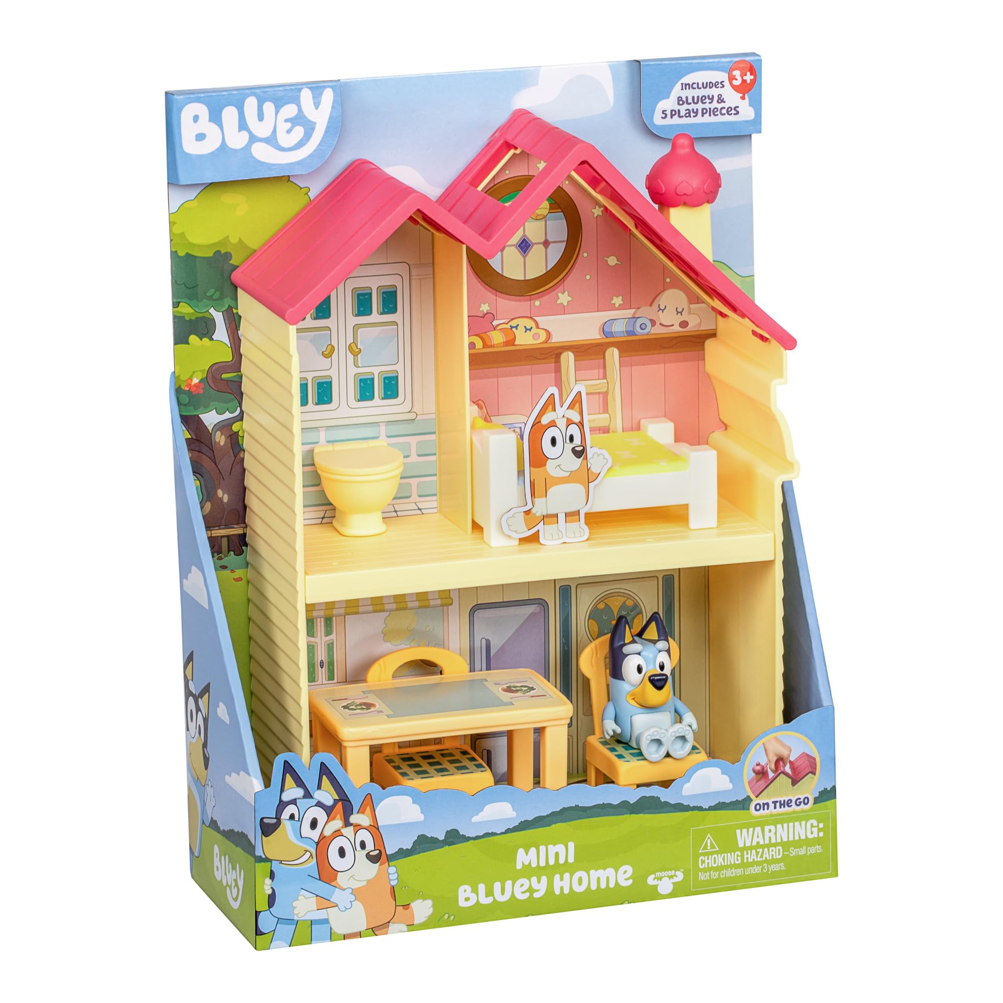 BLUEY Mini Home Playset | Compact House Playset with Carry Handle | Three Different Rooms | Kitchen, Bedroom and Bathroom | Includes Figure with 5 Play Pieces