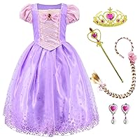 Princess Costume Dress for Girls Party Dress Up With Braid,Earings,Tiaras & Wand