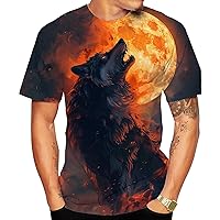Men's Planet Top 3D Printed T-Shirt Shirt Casual Short-Sleeved T-Shirt Animal Prints Night Wolf Whistling at The Moon