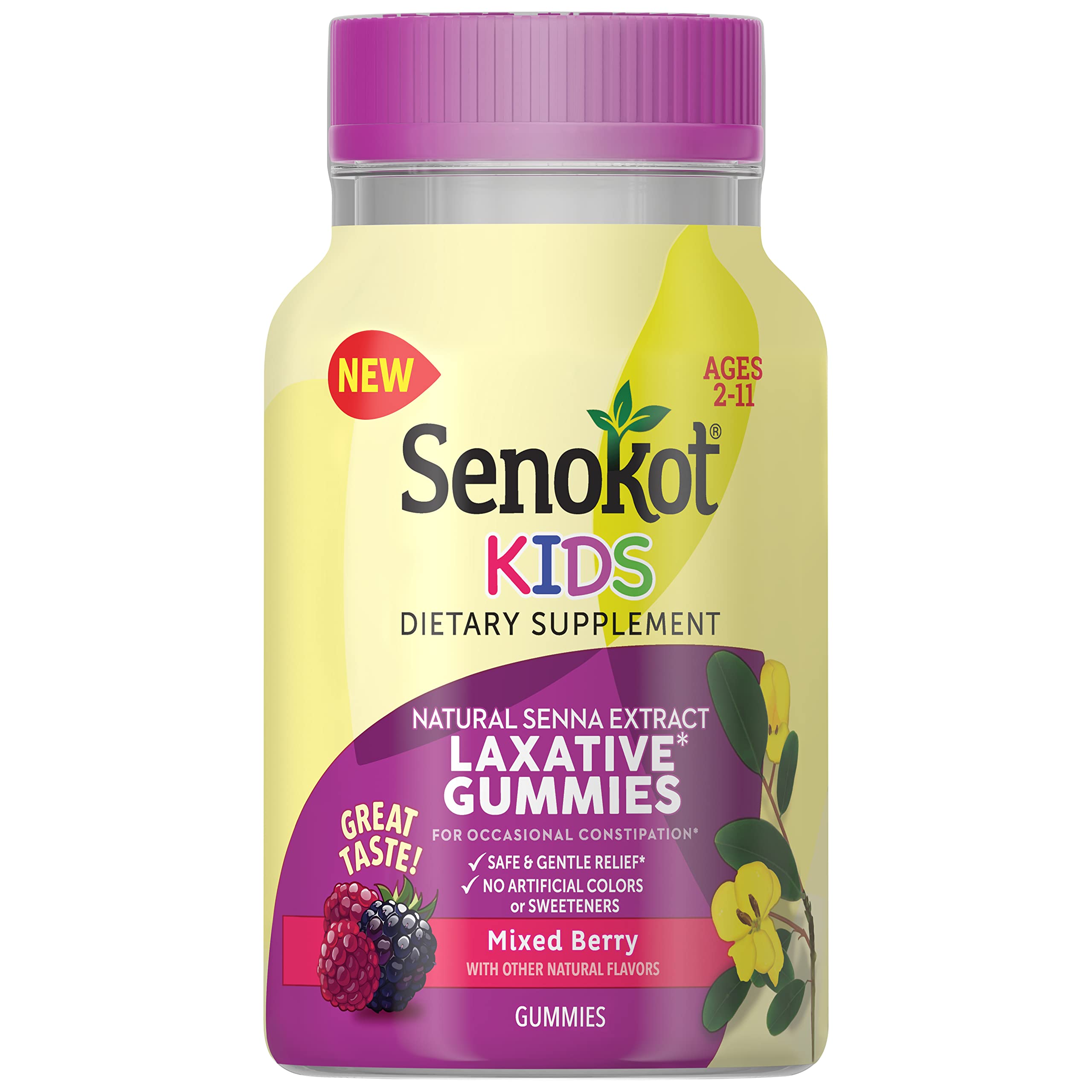 Senokot Kids Mixed Berry Laxative Gummies for Age 2+, Senna Extract for Gentle, Overnight Relief from Occasional Constipation, 40 ct