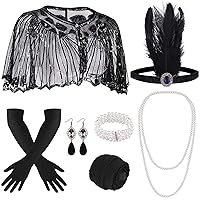 ELECLAND 10 Pieces 1920s Flapper Gatsby Accessories Set Fashion Roaring 20's Theme Set with Headband Headpiece for Women