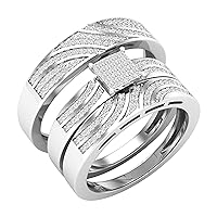 Dazzlingrock Collection 0.42 Carat (ctw) Round White Diamond Men & Women's Engagement Ring Trio Bridal Set, Sterling Silver