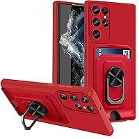 Case for Samsung Galaxy S23/S23 Plus/S23 Ultra, Soft Silicone Contrasting Color Case with Supports Wireless Charging and Magnetic Kickstand for Car,Red,S23 Ultra