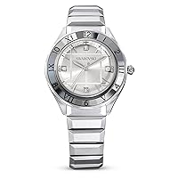 Swarovski Dextera Uhr, Edelstahl Damenuhr mit Silberfarbenem Gehäuse und Zifferblatt, Swarovski Kristallen und Metallarmband
