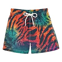 ALAZA Rainbow Color Tiger Stripes Geometric Boy’s Swim Trunk Quick Dry Beach Shorts Swimsuit Bathing Suit Swimwear