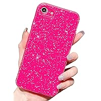 for iPhone SE Case 2022/2020(3rd/2nd Generation), iPhone 8/7 Case 4.7 inch,Cute Neon Bright Color,Glitter Bling Slim Thin Shockproof Sparkly Case,Soft TPU Phone Cover for Women Girls-Hot Pink