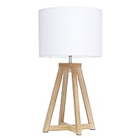 Simple Designs LT1069-NWH Interlocked Triangular Natural Wood Table Lamp with White Fabric Shade