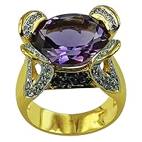 Amethyst Oval Shape 6.23 Carat Natural Earth Mined Gemstone 14K Yellow Gold Ring Unique Jewelry for Women & Men