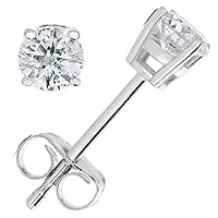 14k White Gold Round Diamond Stud Earring H-I Color SI2-I1 Clarity