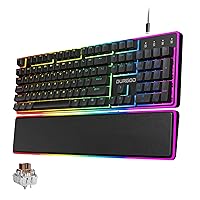 DURGOD TGK021 Mechanical Gaming Keyboard, 104 Keys Wired Keyboard with Magnetic Wrist Rest, RGB Backlit, Hot Swappable Tactile Brown Switch for PC/Mac/Laptop, Fully Anti-ghosting, Multimedia Keys