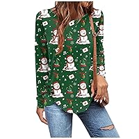 Christmas Shirt, Women's Long Sleeve Tunic Loose Top Pleated Button Casual Print T-Shirt Tops Womens Winter Fashion 2023 Trendy Fall Clothes for Women Tops Casual Outfits (3XL, Green)