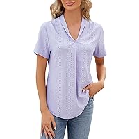 Womens Business Casual Tops,Women's V Neck Mesh Panel Blouse Short Sleeve Loose Top Shirt Dressy Tops for Women 2024