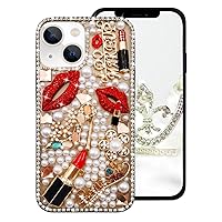 Compatible with iPhone 15 Plus Bling Case for Women Girls Luxury Sparkle Glitter 3D Handmade Diamond Crystal Rhinestone Lips Lipstick Pearl Flowers High Heels Soft Protective Case Clear
