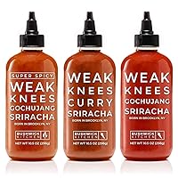 Sriracha Sampler Set, Includes Weak Knees Gochujang Sriracha, Super Spicy Gochujang Sriracha, Curry Sriracha Hot Sauce