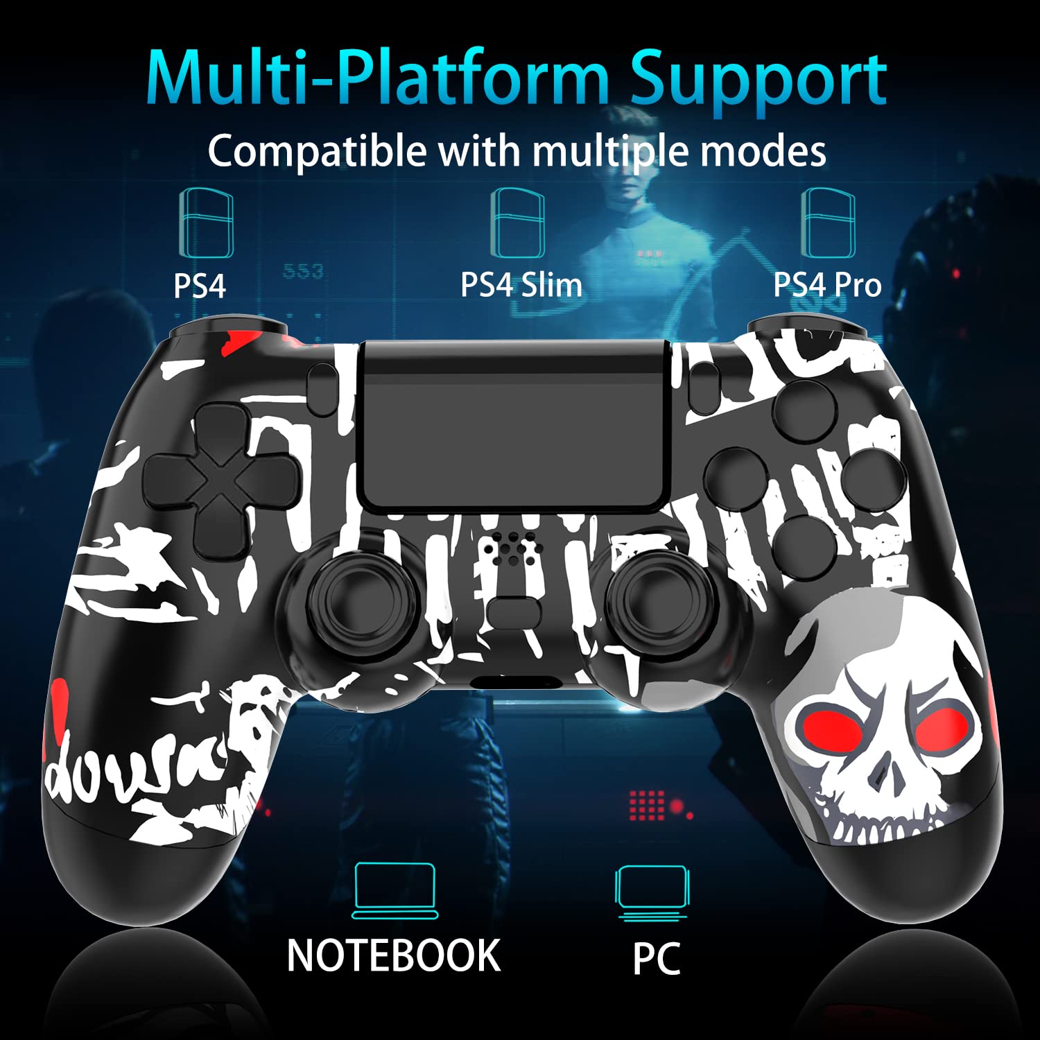 YUYIU 【Upgraded】 Wireless Controller for Ps4 Remote Plays-tation 4/Slim/Pro/PC, Gaming Controllers with Dual Vibration Shock Speaker, Camo Red with Headphone Jack Touch Pad Six Axis Motion Control