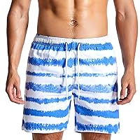 Men's Hawaiian Summer Beach Striped Shorts Casual Lightweight Drawstring Elastic Waist Jogger Workout Sweat Shorts