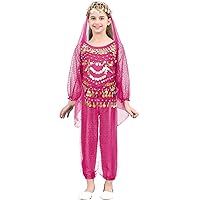 YiZYiF Kids Girls Princess Indian Belly Dance Costume Bollywood Ornaments Cosplay 4 Piece Halloween Fancy Dress Up