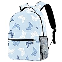 Blue Pattern Butterflies Casual School Backpack For Teen Girls Boys, Shoulder Bag For Men Women