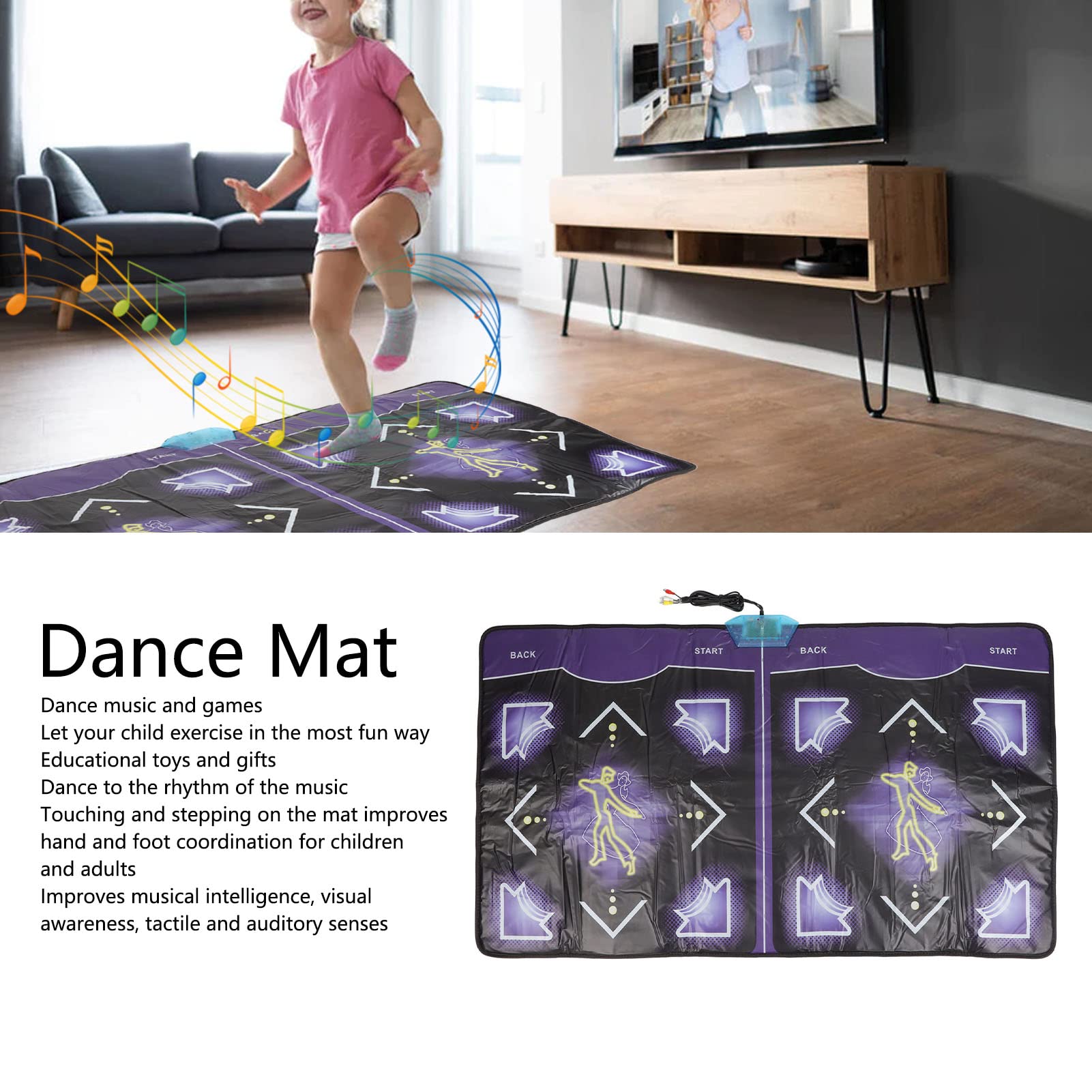 plplaaoo Dance Mat, Double Dance Mat, Electronic Dance Mat, Dance Mat Adult and Children's Double Dance Floor Mat with Handle Support Memory Card for Kids & Adults, Gift for Boys & Girls 100‑240V