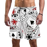 Gambling Chips Poker Cards Quick Dry Swim Trunks Men's Swimwear Bathing Suit Mesh Lining Board Shorts with Pocket, L