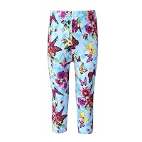 Kids Girls Floral Print 3/4 Length Dance Leggings Capri Pants Gymnastics Sports Yoga Trousers Activewear