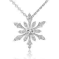 Snowflake Necklace for Women Sterling Silver Cubic Zirconia Snowflake Pendant with Adjustable 18-20 inch Chain, Christmas Jewelry for Teen Girls Mom Girlfriend
