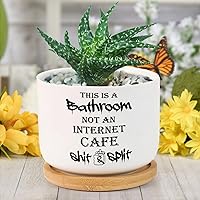 This is A Bathroom Not an Cafe Shit & Split Ceramic Planters Gift for Mother Day Planters for Outdoor Plants with Drainage Holes and Saucers Cactus Pot for Outdoor Garden Home Plant