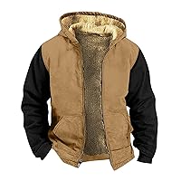 Winter Jacket For Men Color Block Zip Up Sweashirts Fleece Sherpa Lined Warm Wool Work Jacket Outdoor Sport Jacket