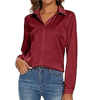 Miqieer Women's Silk Blouse Long Sleeve Lady Shirt Casual Office Work Blouse Shirt Tops