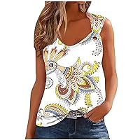 Women's Summer Sleeveless Tanks Floral Graphic Tshirts Loose Fit Twist Front Shirts Workout Boho Tops Casual Tees