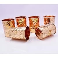 6 Pcs Traditional Indian Hammered Copper Glass Tumbler Health Benefits Utensil