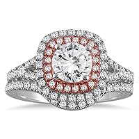 AGS Certified 1 5/8 Carat TW Diamond Bridal Set in 14K Rose and White Gold (I-J Color, I2-I3 Clarity)