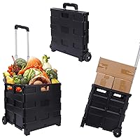 Office Cart Rolling Cart Basket ​Storage Container with Wheels and Handle, 100 lbs Capacity, Made of Heavy Duty Plastic, Adjustable Handle, Black