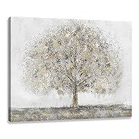 Woxfcart Living Room Decor Wall Art Abstract Tree Picture Hand-Painted Painting with Gold Landscape Prints on Canvas Modern Artwork for Office Decoration 32