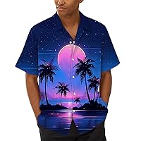 Shirts for Men Button Down Lapel Shirt Printed Short Sleeve T-Shirts Vacation Summer Shirt Hawaiian Tropical Shirts